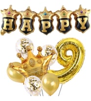 Happy Yazılı Gold Konfetili 9 Yaş Rakam Balon Set