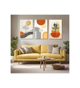 3'Lü Kanvas Tablo Seti Modern Soyut Ağaç ve Renkli Desenler