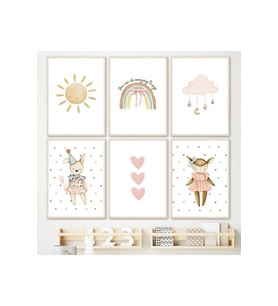 Tavşan Soft Renkli ve Kalp Bulut  Temalı Çocuk Odası 6'lı Tablo Set