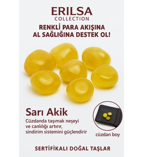 Sertifikalı Cüzdan Boy Tamburlanmış Sarı Akik Taşı Kütle (Çok Renkli)