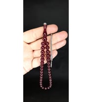Çubuk Kehribar Tesbih Küre Kesim Bordo Renk T-363 (Çok Renkli)