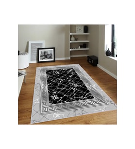 Rovigo Home Dijital Baskı Yıkanabilir Kaymaz Taban Salon Halısı RVG0116-SM38 (Siyah)