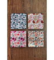 Doğal Taş Bardak Altlığı 4'lü Set - Çiçek Desenli Bardak Altlığı - Stone Coasters