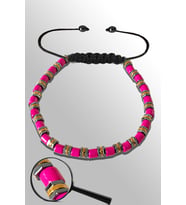 Sertifikalı Silver Gold Hematitli Pembe Sedef Taşı Bileklik - Ayarlamalı (Çok Renkli)