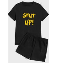 Shut Up Baskı Şort Takım (Siyah)
