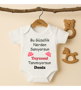 Pia Baby B31 %100 Pamuk Teyzemi Tanımıyorsun Yazılı Tasarlanabilir İsme Özel Bebek Body (Ekru)