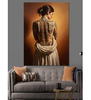 Sırtı Dövmeli Çıplak Kadın  Dekoratif Kanvas - Mdf Ahşap Tablo