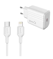 Zore Play Serisi PL2 Type-C to Lightning 2in1 PD Seyahat Şarj Aleti 20W (Beyaz)