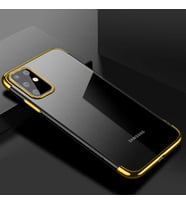 Galaxy S20 Plus Köşeleri Renkli Kamera Korumalı Şeffaf Kılıf (Gold)