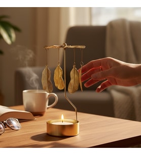 Gold Döner Yaprak Temalı Tealight Mumluk – Dekoratif Masa Üstü Aksesuar