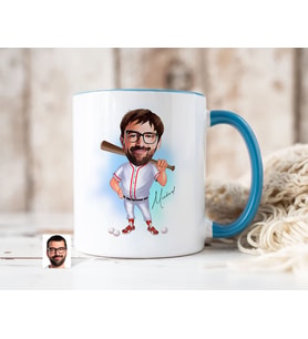 Bk Gift Kişiye Özel Beyzbol Karikatürlü Mavi Kupa Bardak-16, Sevgiliye Hediye, Arkadaşa Hediye