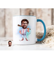 Bk Gift Kişiye Özel Beyzbol Karikatürlü Mavi Kupa Bardak-16, Sevgiliye Hediye, Arkadaşa Hediye