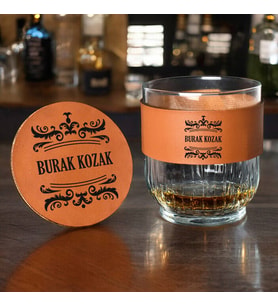 Kişiye Özel Hediyelik Taba Deri Kaplama Viski Seti