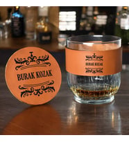 Kişiye Özel Hediyelik Taba Deri Kaplama Viski Seti