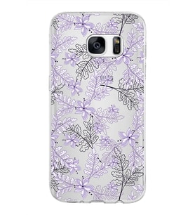 Samsung Galaxy S7 Kapak Floral Lila Tasarımlı Şeffaf Silikon Kılıf