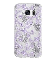 Samsung Galaxy S7 Kapak Floral Lila Tasarımlı Şeffaf Silikon Kılıf