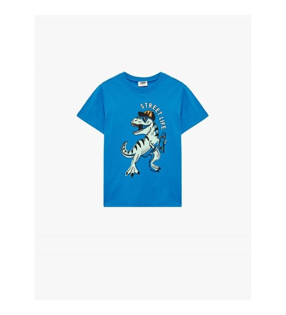 Koton Dinozor Baskılı Saks Erkek Çocuk T-Shirt 6SKB10092TK