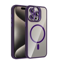 Apple iPhone 15 Pro Max Uyumlu Kılıf Standlı ve Kamera Lens Hediyeli M-Safe Şarj Özellikli Zore Etro Kapak (Koyu Mor)