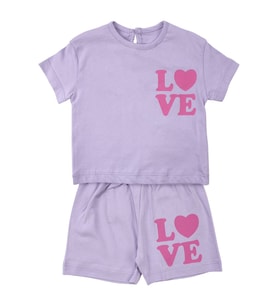 Kız Bebek Lila Pembe Love Baskılı Şortlu 2'li Takım