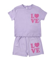 Kız Bebek Lila Pembe Love Baskılı Şortlu 2'li Takım