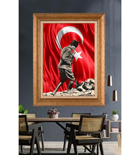 Altın Varaklı Çerçeveli Paspartulu Atatürk Tablo TR1284 (Gold)