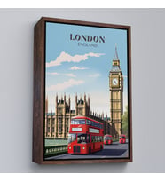 Çerçeveli Londra Şehir Manzarası ve Kırmızı Otobüs Tablosu (Beyaz)
