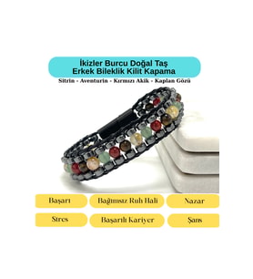 SERTİFİKALI İkizler Burcu Disk Model Doğal Taş Erkek Bileklik Mıknatıslı Kilit