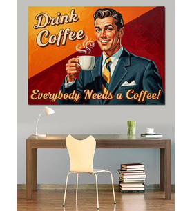 Kahve İç Poster Retro Dekoratif Kanvas - Mdf Ahşap Tablo