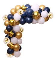 Lacivert Gold Krom Beyaz Konfetili Yıldızlı Balon Zincir Seti 114 Parça-