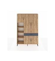 Arges Dolap 8 Raflı Tek Çekmeceli 5 Kapaklı 132x30x195 Çam-Çam/Antrasit