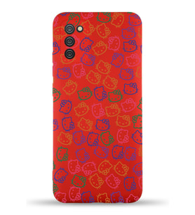 Samsung Galaxy A02s Uyumlu Lansman Kılıf Hello Kitty Tasarımlı İçi Kadife Kapak-Kırmızı (Şeffaf)