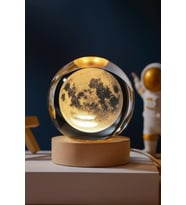 Ledli USB'li Ahşap Standlı Dolunay Küre Temalı Kristal Ay Küre Gün Işığı 3D Oda Masa ve Gece Lambası (Karışık)