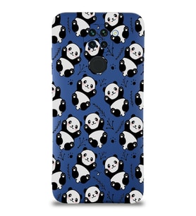 Xiaomi Redmi Note 9 Uyumlu Lansman Kılıf Panda Tasarımlı İçi Kadife Kapak-Lacivert (Şeffaf)