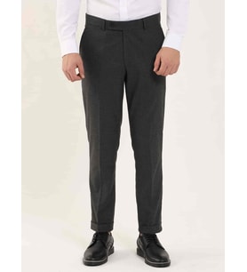 Koyu Gri Erkek Slim Fit Çizgili Klasik Pantolon