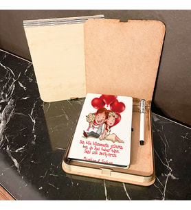 Sevgiliye En Güzel Hediye Ahşap Kutulu Defter Kalem Set 003
