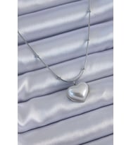 pilelistore 316L Çelik Gümüş Renk İncili Kalp Model Minimal Top Detay Kadın Kolye - TJ-BKO7614