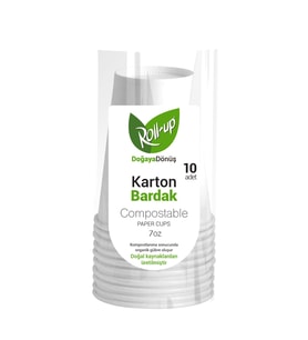 Roll-Up Doğaya Dönüş Ekolojik Doğal Kağıt Karton Bardak - 7Oz - 10'lu Paket