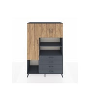 Hyperion Dolap 7 Raflı 4 Çekmeceli 3 Kapaklı 132x44x195 Antrasit-Çam/Antrasit