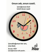 İsme Özel Şaşkın Tavuk Çocuk Odası Duvar Saati Orta Boy 30 cm Siyah Camlı Sessiz