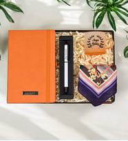 Kişiye Özel Turuncu Defter& Beyaz Roller Kalem& Buzlu Turuncu Renk Baskılı Fincan& Fular Hediye Seti