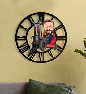 Kişiye Özel Forklift Şoförü Karikatür 3D Ahşap Mdf Duvar Saati 59