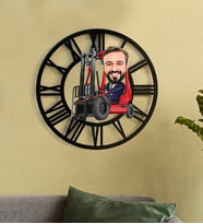 Kişiye Özel Forklift Şoförü Karikatür 3D Ahşap Mdf Duvar Saati 59