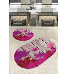 Fuşya Çınar 3D Banyo Halısı Klozet Oval Paspas Seti BS068