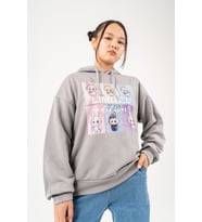 Kız Çocuk Labubu Baskılı 3 İplik Kışlık Şardonsuz Sweatshirt 4540 (Gri)