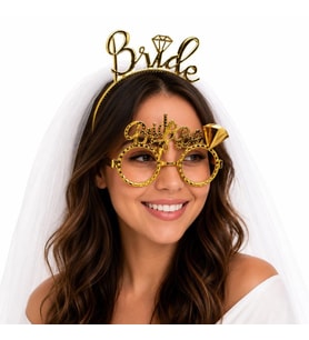 Bride Yazılı Gold Taç ve Parti Gözlüğü Seti