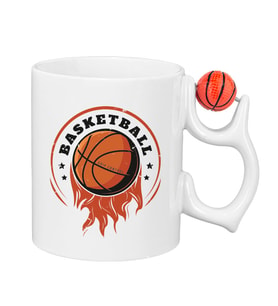 2 adet Basketbol Toplu Porselen Beyaz Kupa Bardak - Kutulu