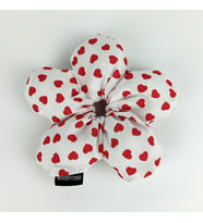 Woodycord El Yapımı Beyaz Üstü Kırmızı Kalp Desenli Pofuduk Scrunchie Topuz Tokası