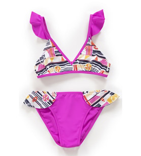 Endeep Kız Çocuk Desenli Volanlı Pembe Bikini Takımı