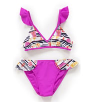 Endeep Kız Çocuk Desenli Volanlı Pembe Bikini Takımı