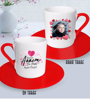 BK Gift Kişiye Özel Fotoğraflı Benim Annem Bir Melek Tasarımlı Kırmızı Türk Kahvesi Fincanı-1 (Beyaz)